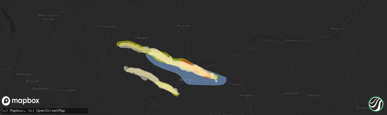 Hail map in Shepherd, MT on June 16, 2025