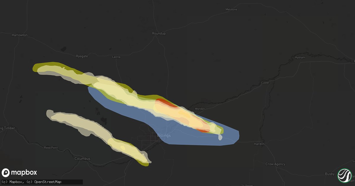 Hail map in Shepherd, MT on June 16, 2025