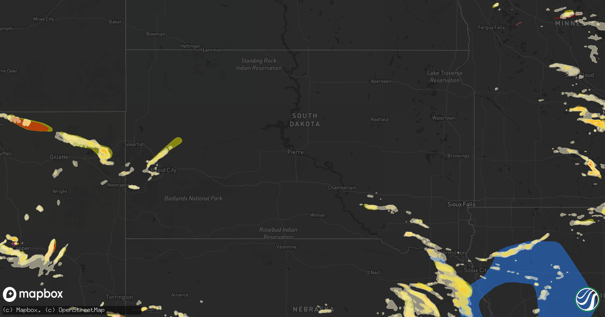 Hail map in South Dakota on June 16, 2025