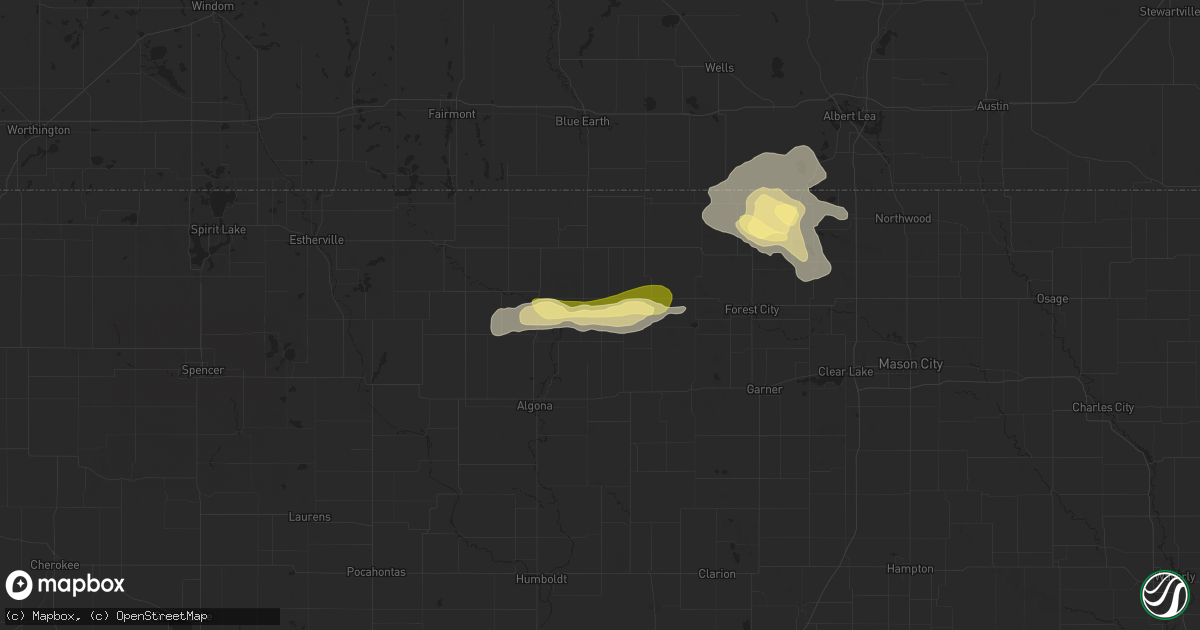 Hail map in Titonka, IA on June 16, 2025