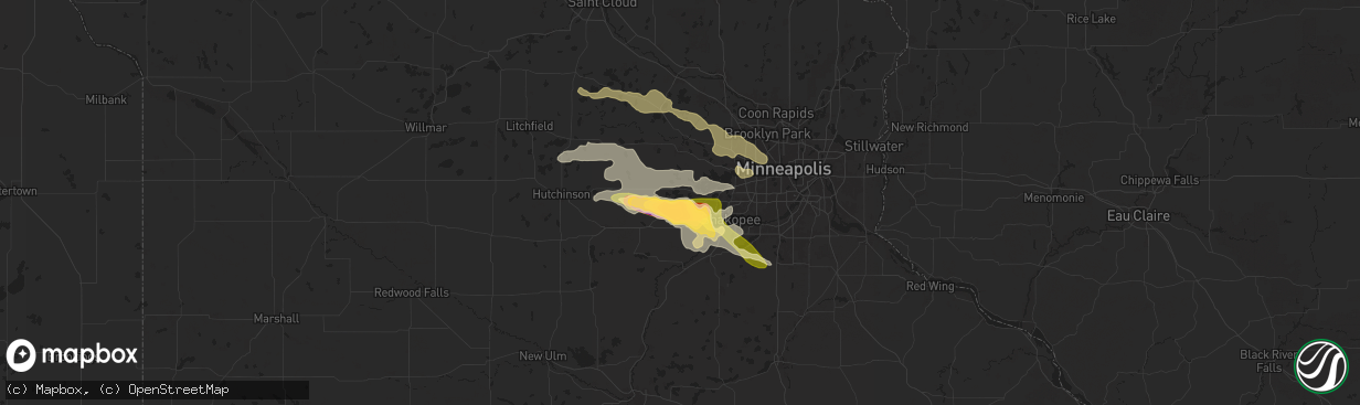 Hail map in Waconia, MN on June 16, 2025