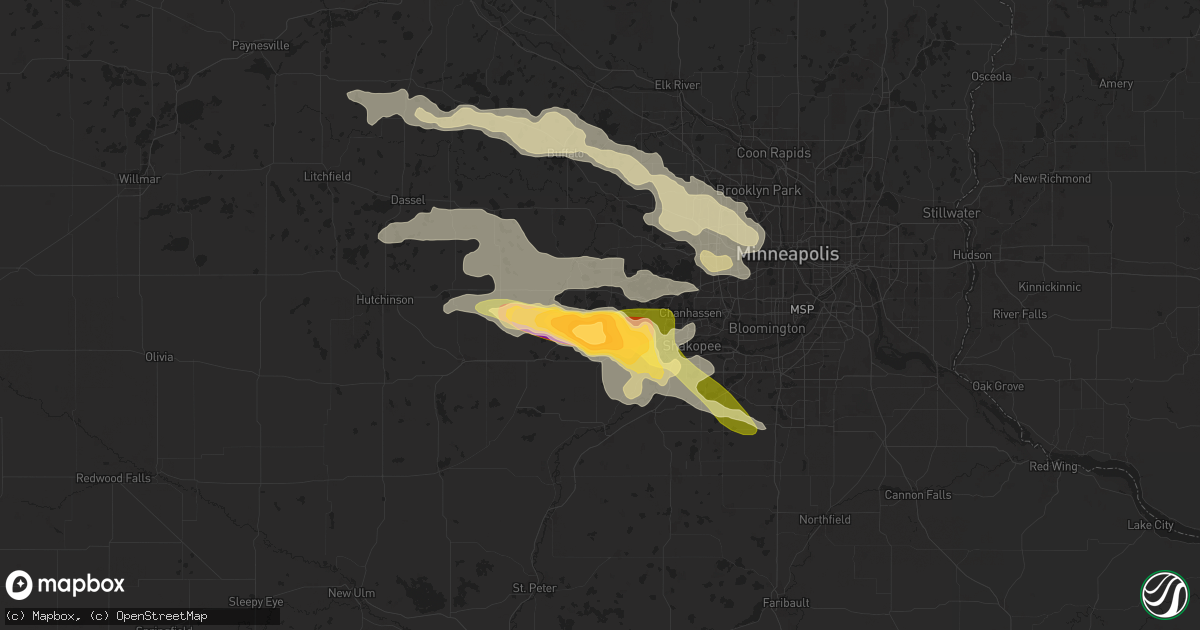 Hail map in Waconia, MN on June 16, 2025
