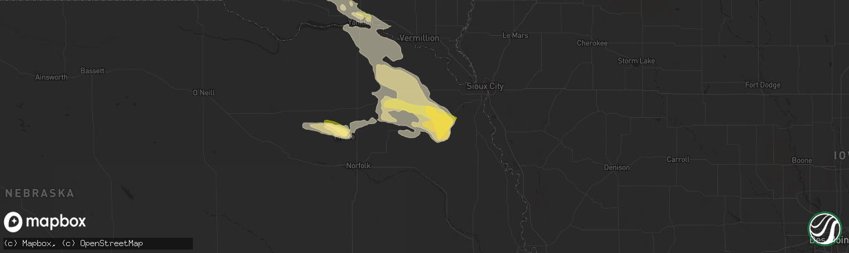 Hail map in Wakefield, NE on June 16, 2025