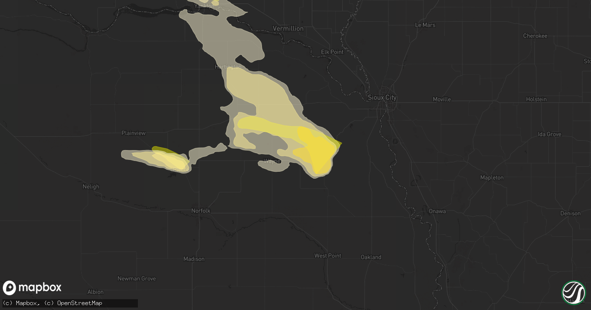 Hail map in Wakefield, NE on June 16, 2025
