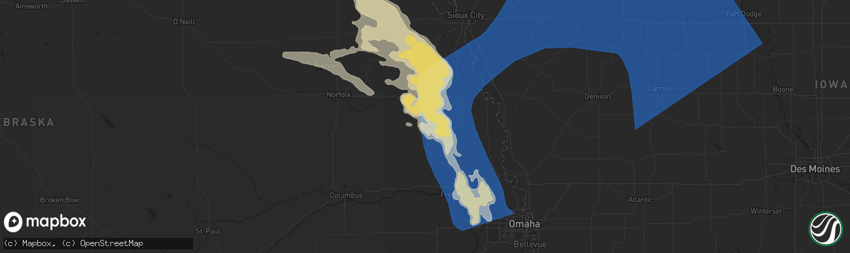 Hail map in West Point, NE on June 16, 2025