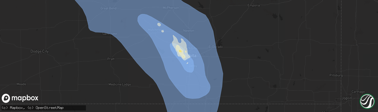Hail map in Wichita, KS on June 16, 2025