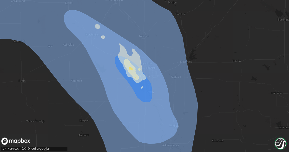 Hail map in Wichita, KS on June 16, 2025