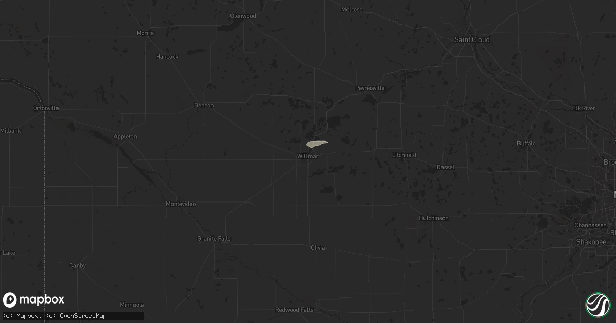 Hail map in Willmar, MN on June 16, 2025