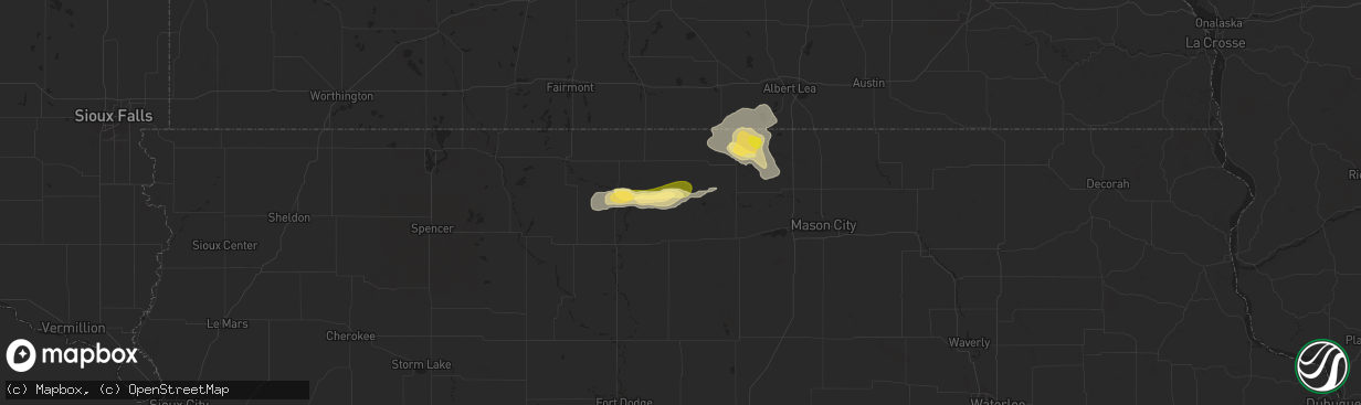 Hail map in Woden, IA on June 16, 2025