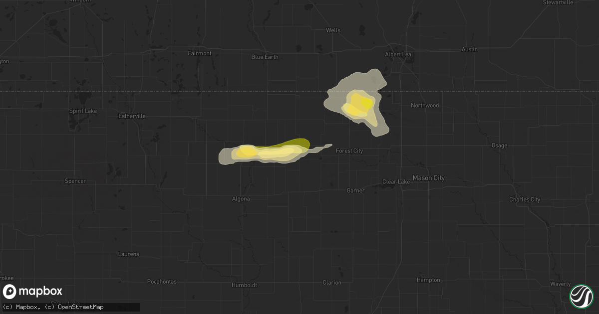 Hail map in Woden, IA on June 16, 2025
