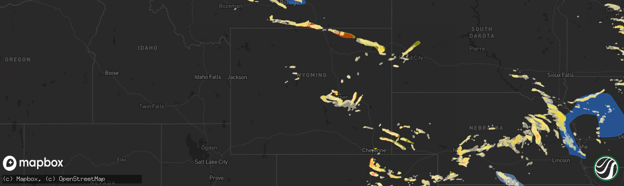 Hail map in Wyoming on June 16, 2025