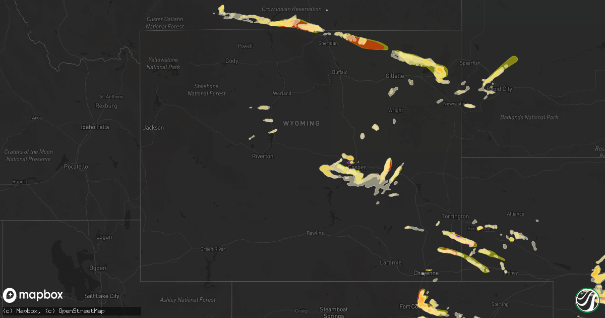 Hail map in Wyoming on June 16, 2025
