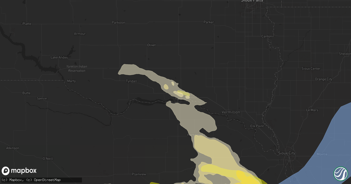 Hail map in Yankton, SD on June 16, 2025