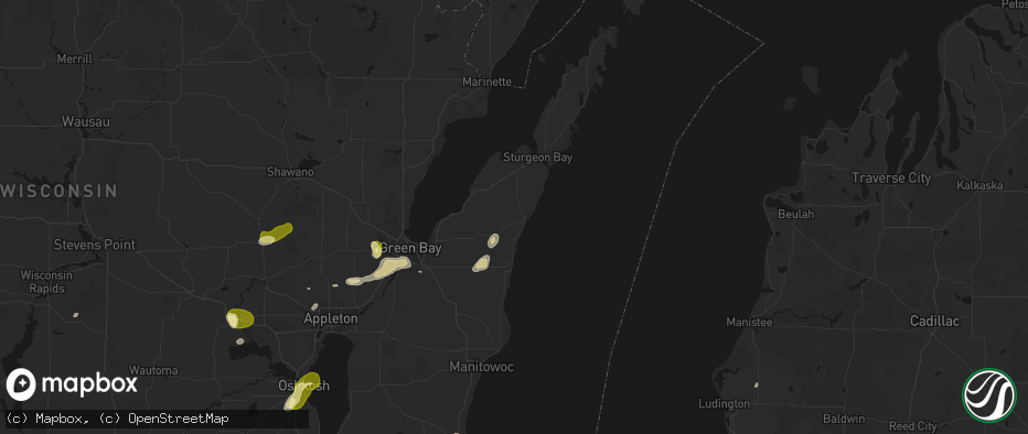 Hail map in Algoma, WI on June 16, 2026