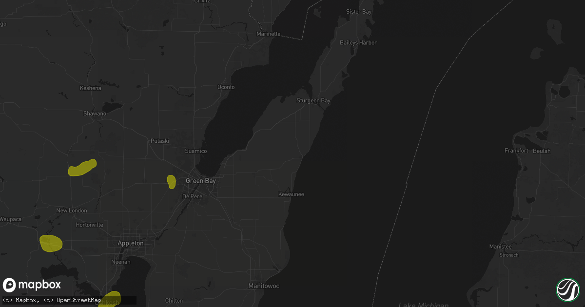 Hail map in Algoma, WI on June 16, 2026