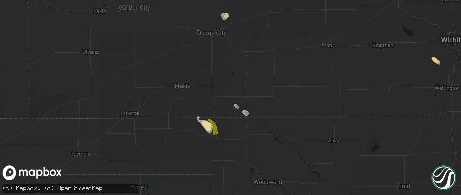 Hail map in Ashland, KS on June 16, 2026