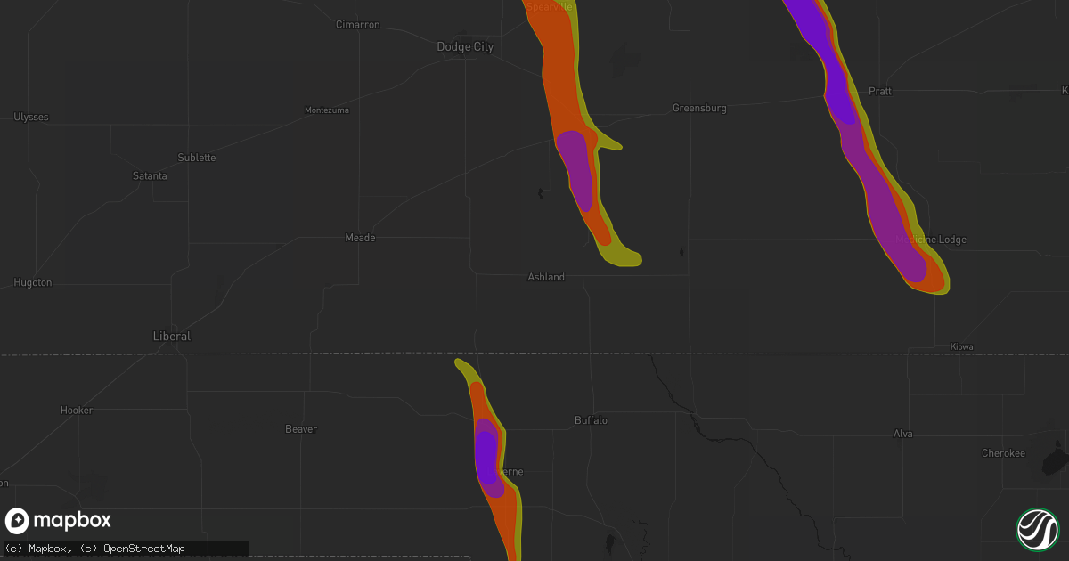 Hail map in Ashland, KS on June 16, 2026
