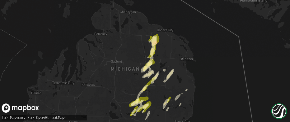 Hail map in Atlanta, MI on June 16, 2026