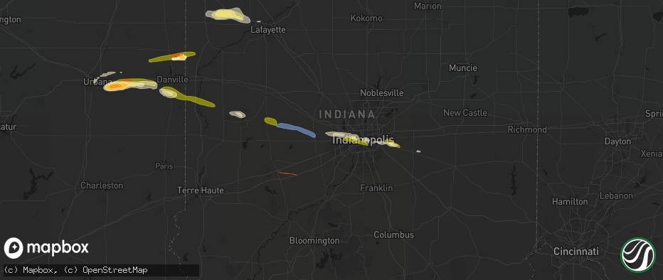 Hail map in Avon, IN on June 16, 2026