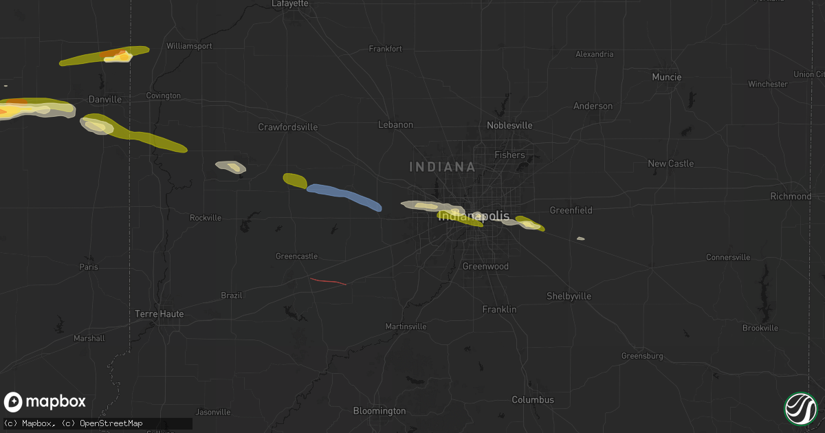Hail map in Avon, IN on June 16, 2026
