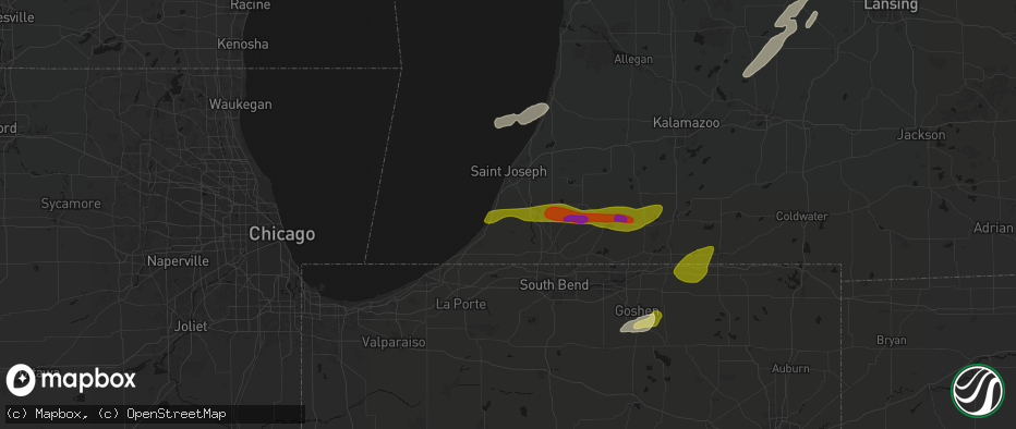 Hail map in Baroda, MI on June 16, 2026