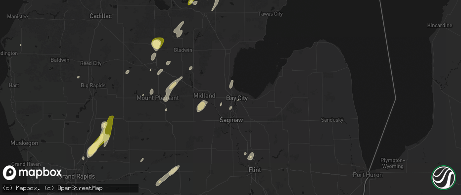 Hail map in Bay City, MI on June 16, 2026