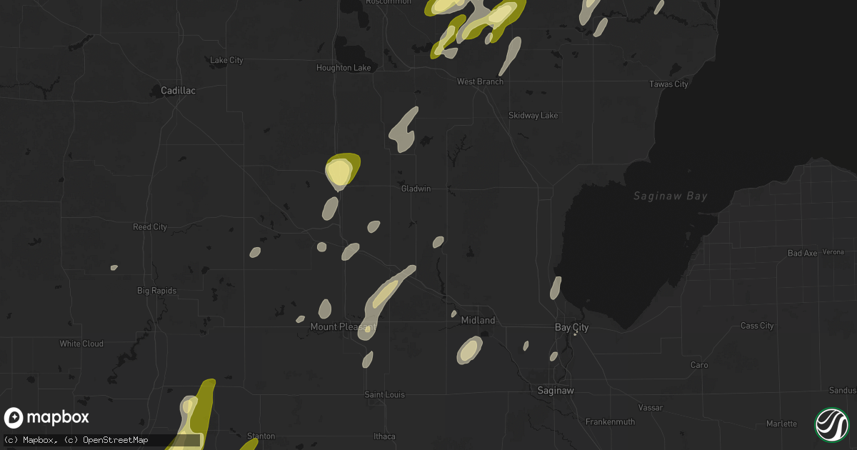 Hail map in Beaverton, MI on June 16, 2026