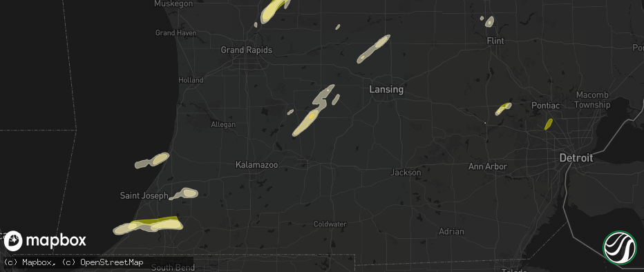 Hail map in Bellevue, MI on June 16, 2026