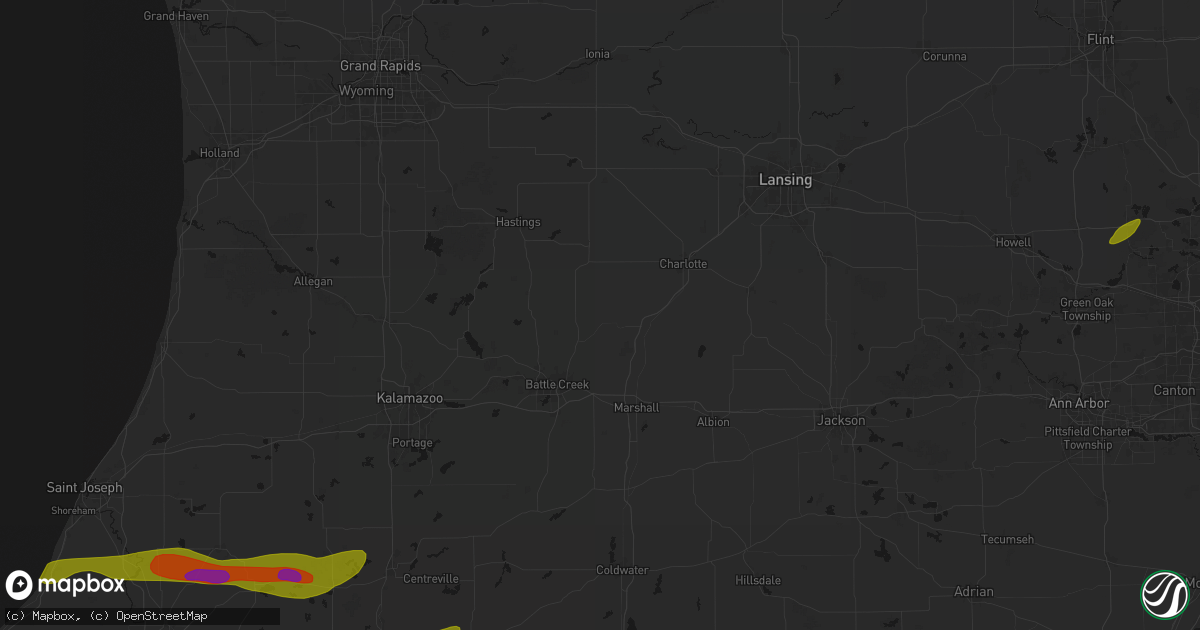 Hail map in Bellevue, MI on June 16, 2026