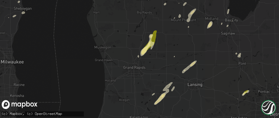 Hail map in Belmont, MI on June 16, 2026