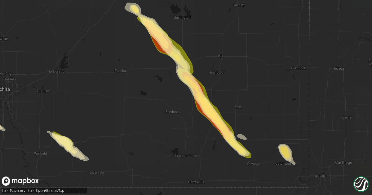 Hail map in Benedict, KS on June 16, 2026