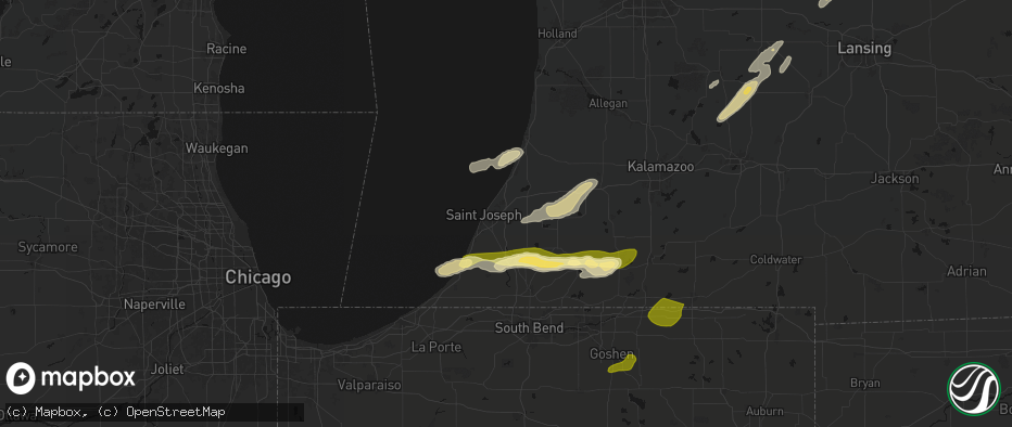 Hail map in Benton Harbor, MI on June 16, 2026