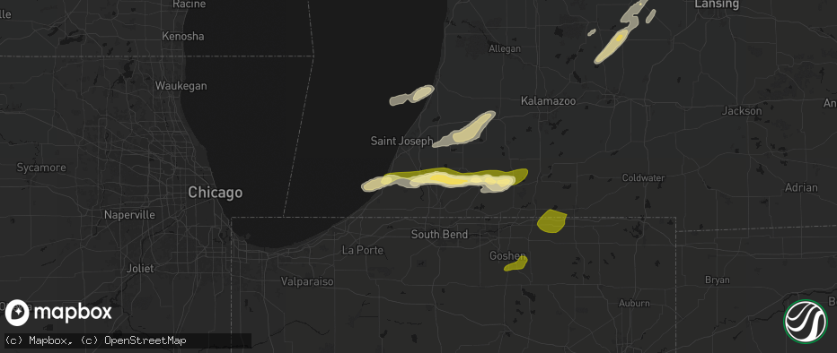Hail map in Berrien Springs, MI on June 16, 2026