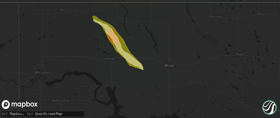 Hail map in Berthold, ND on June 16, 2026