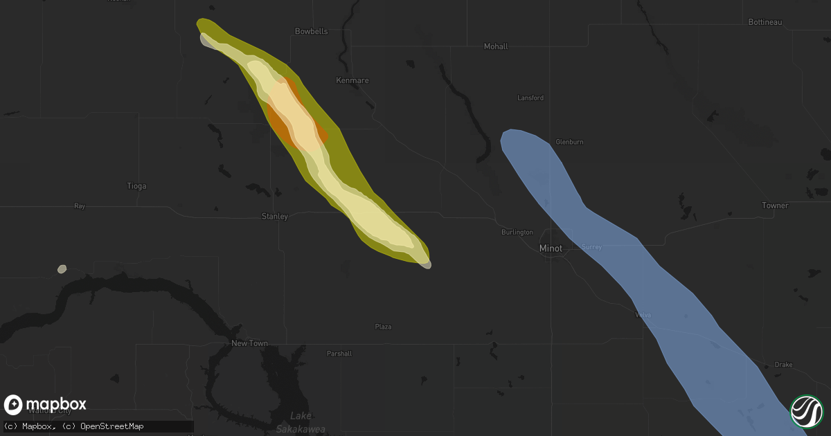 Hail map in Berthold, ND on June 16, 2026