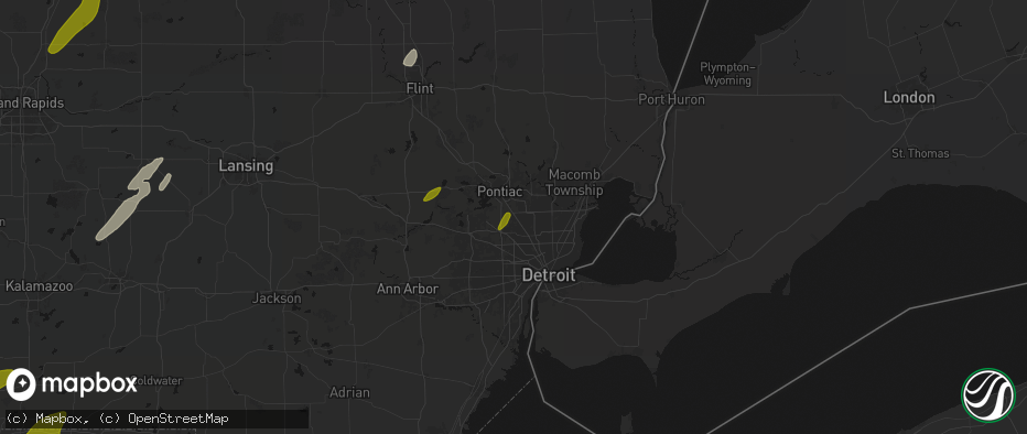Hail map in Birmingham, MI on June 16, 2026