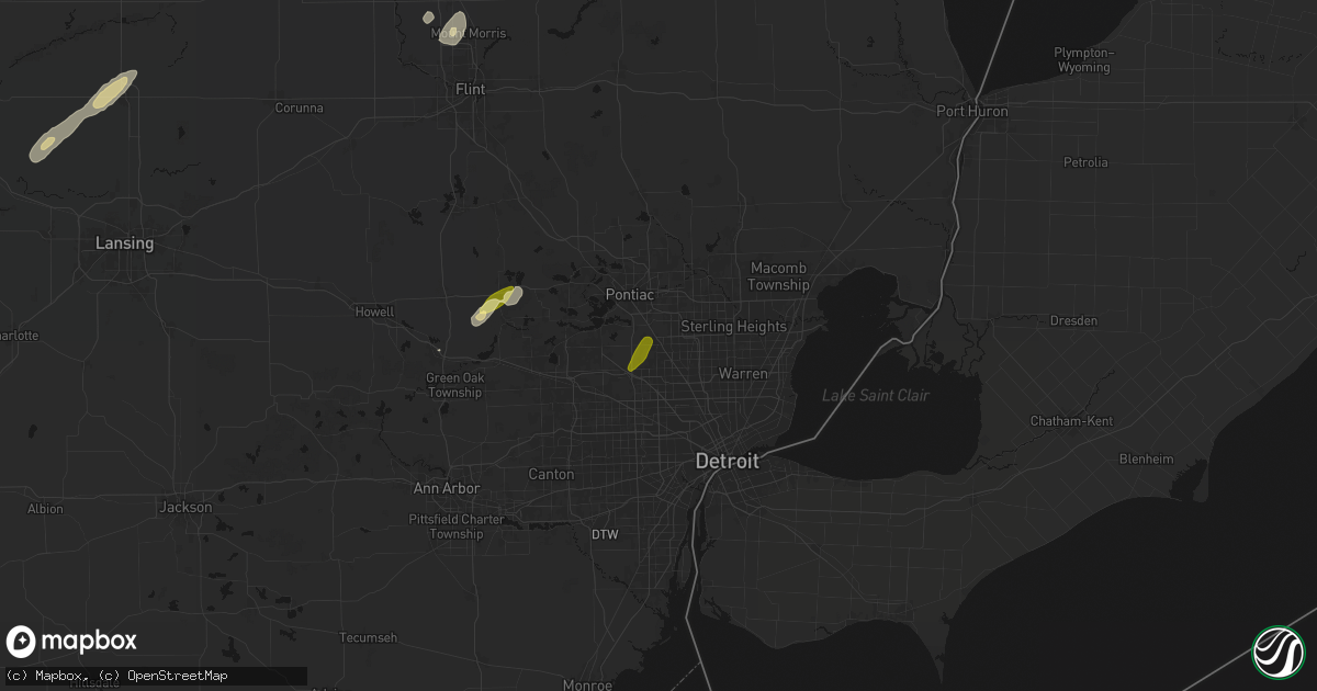 Hail map in Birmingham, MI on June 16, 2026