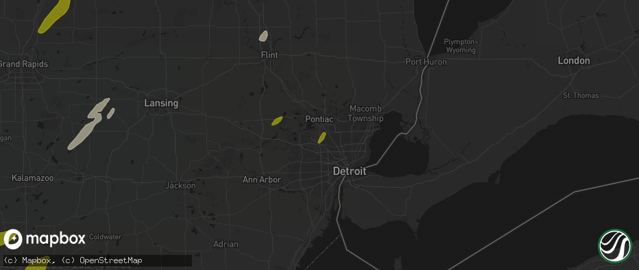 Hail map in Bloomfield Hills, MI on June 16, 2026