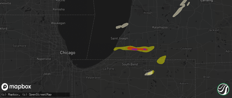 Hail map in Bridgman, MI on June 16, 2026