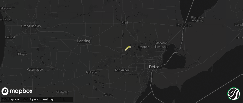 Hail map in Brighton, MI on June 16, 2026