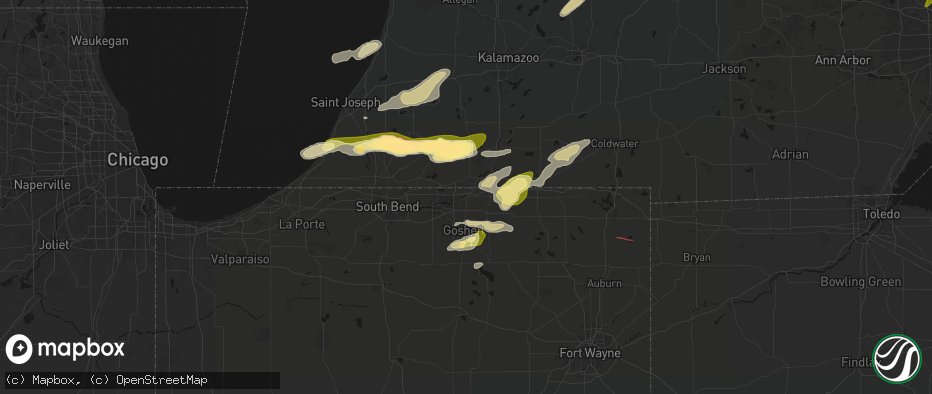Hail map in Bristol, IN on June 16, 2026
