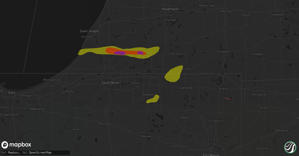 Hail map in Bristol, IN on June 16, 2026