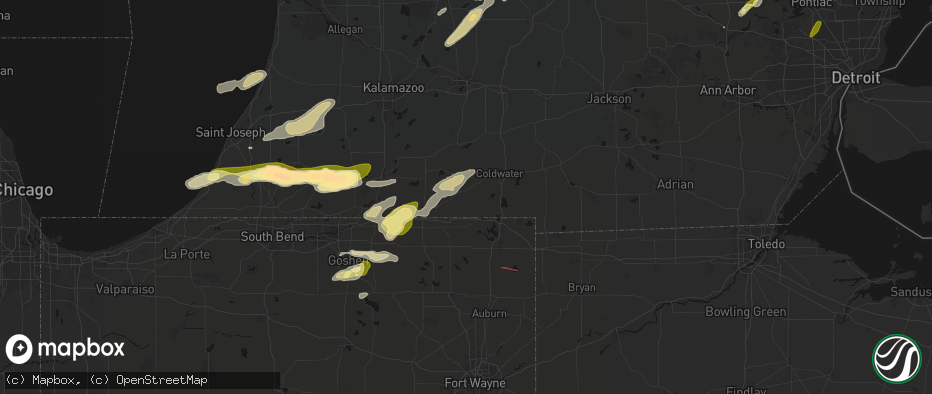 Hail map in Bronson, MI on June 16, 2026
