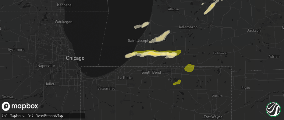 Hail map in Buchanan, MI on June 16, 2026