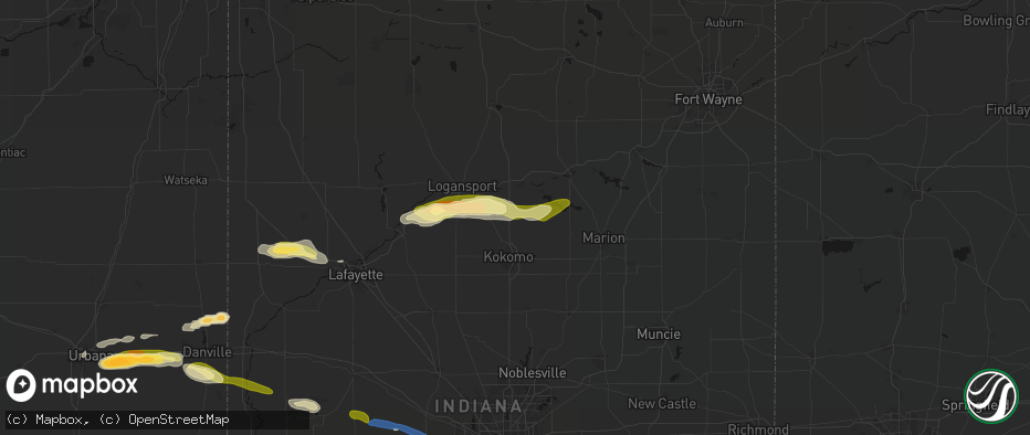 Hail map in Bunker Hill, IN on June 16, 2026