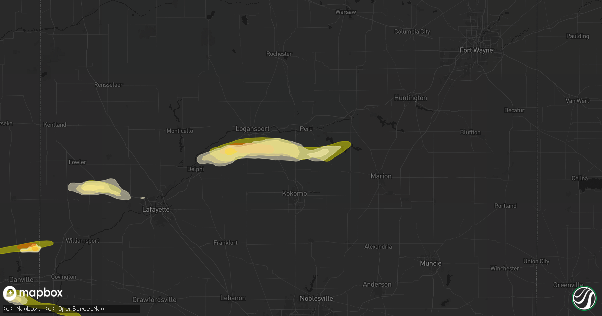 Hail map in Bunker Hill, IN on June 16, 2026