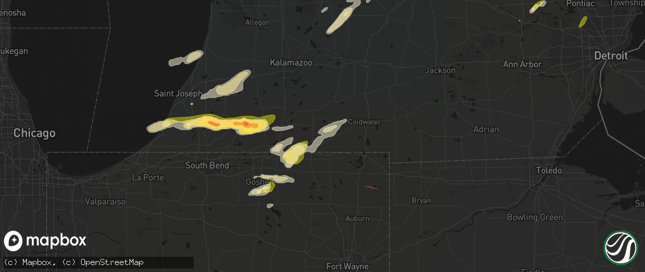 Hail map in Burr Oak, MI on June 16, 2026