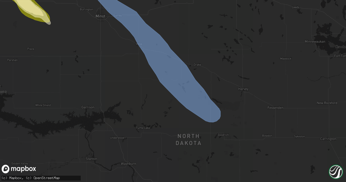 Hail map in Butte, ND on June 16, 2026