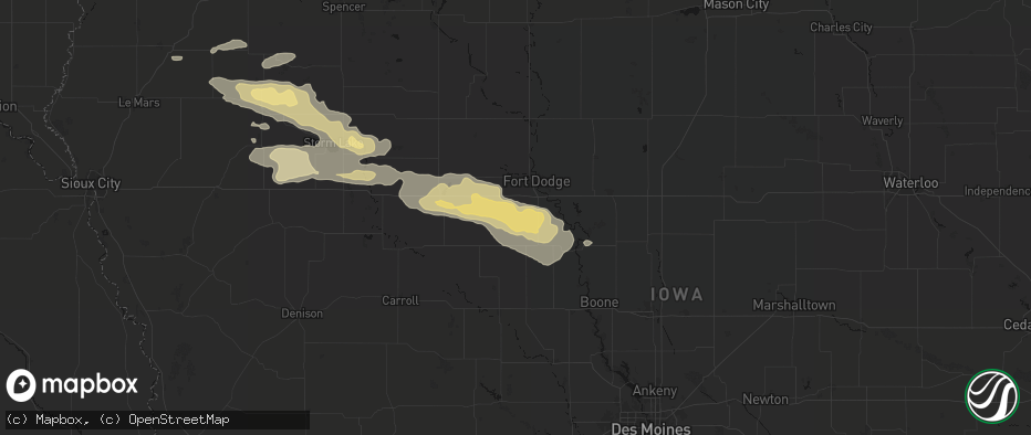 Hail map in Callender, IA on June 16, 2026