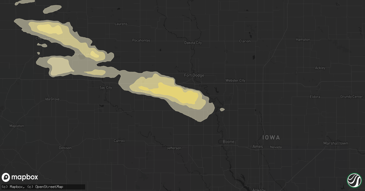 Hail map in Callender, IA on June 16, 2026
